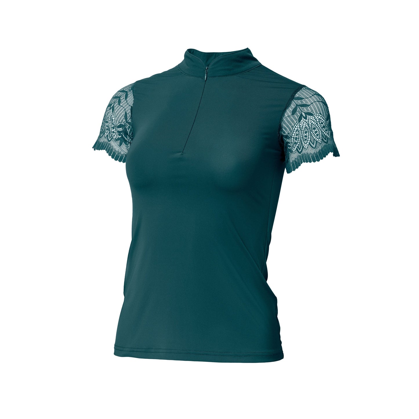 Halter Ego® Charlie Short Sleeve Lace Riding Shirt - Emerald Green