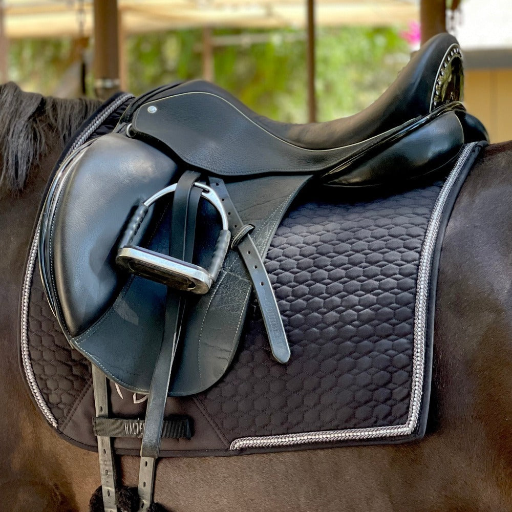 Halter Ego® European Cotton Dressage Saddle Pad - Black with Crystal & Gunmetal Trim