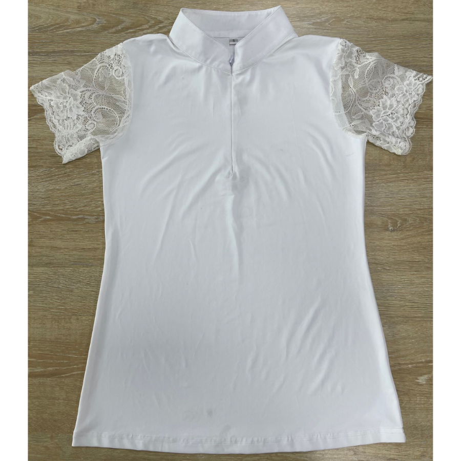 Halter Ego® Tara Short Sleeve Lace Competition Shirt - White
