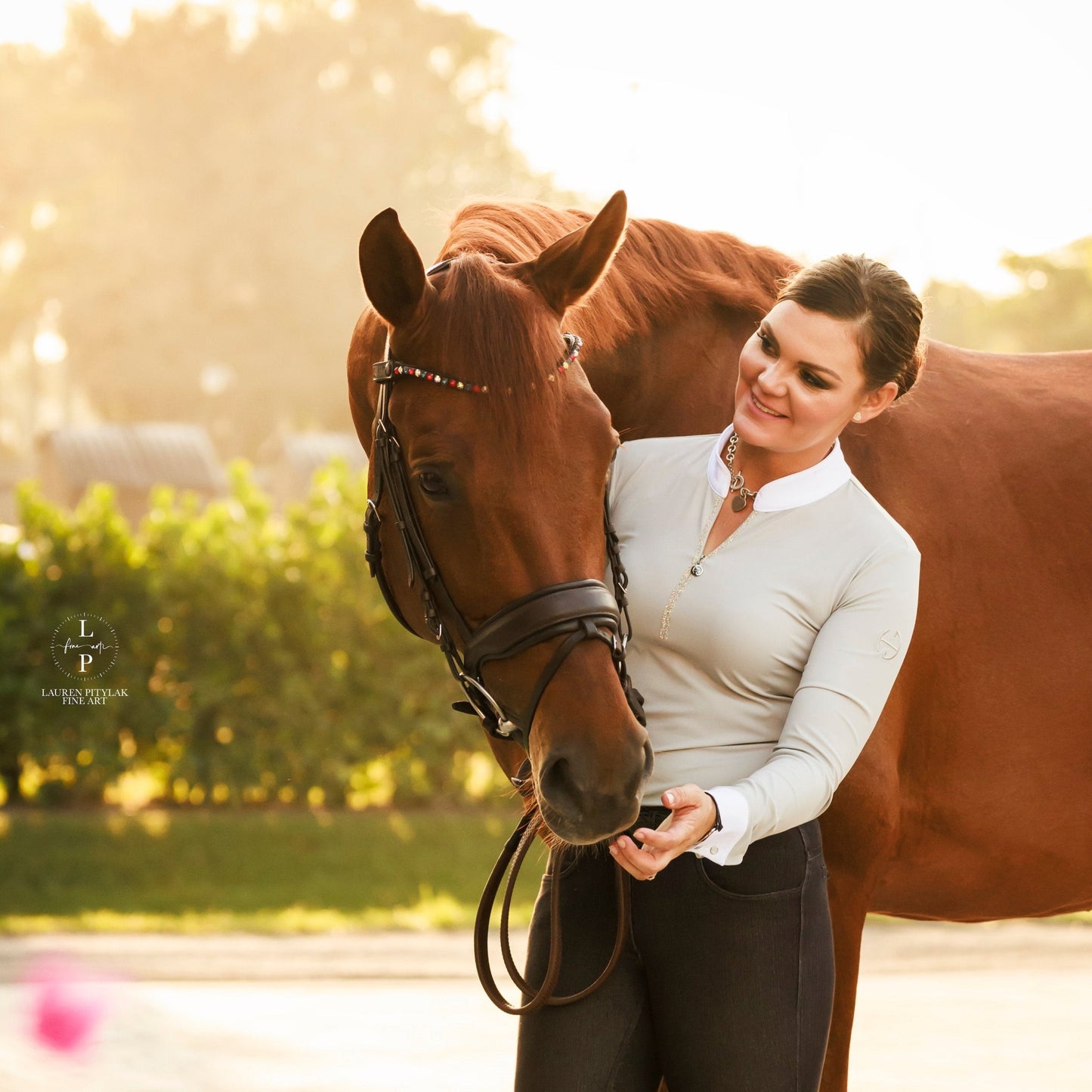 Halter Ego® Heidi - Long Sleeve Riding Top with Crystal Fabric Trim