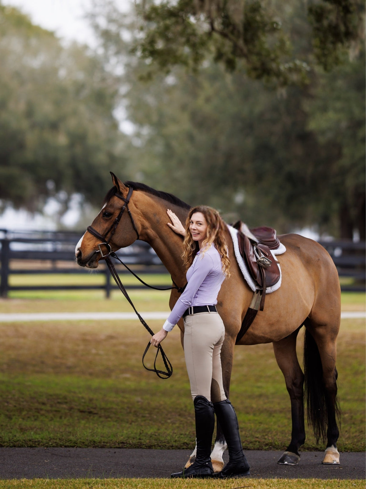 Essex Classics - Ladies "Luna II" Lavender with Daisy Delight Long Sleeve Performance Show Shirt