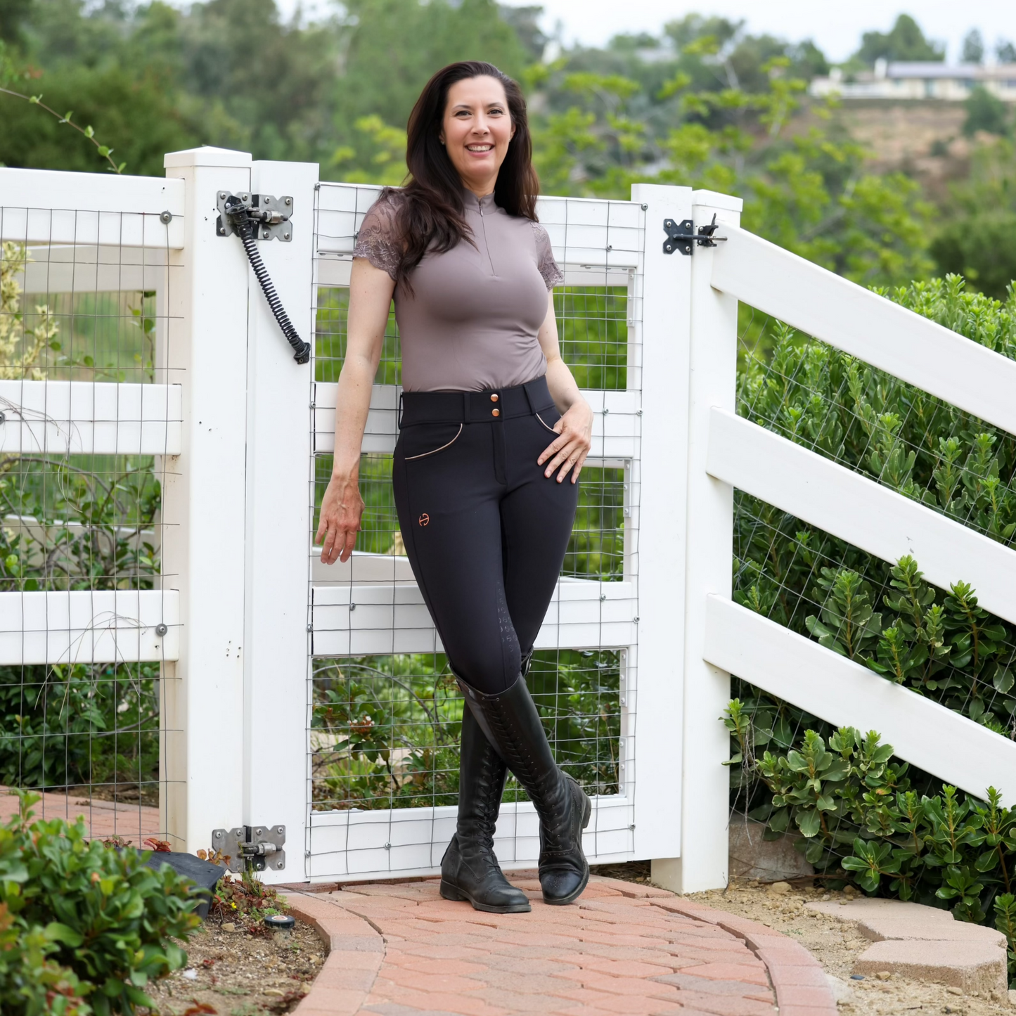 Halter Ego® Evolution Full Seat Breeches - Black and Rose Gold