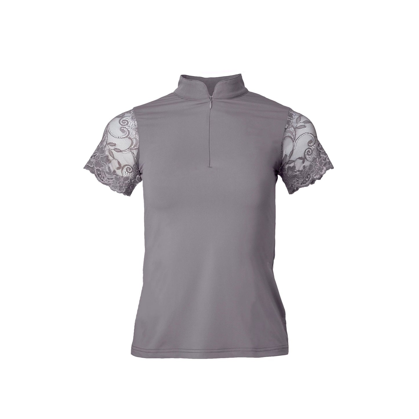 Halter Ego® Tara Short Sleeve Lace Competition Shirt - Dove Grey