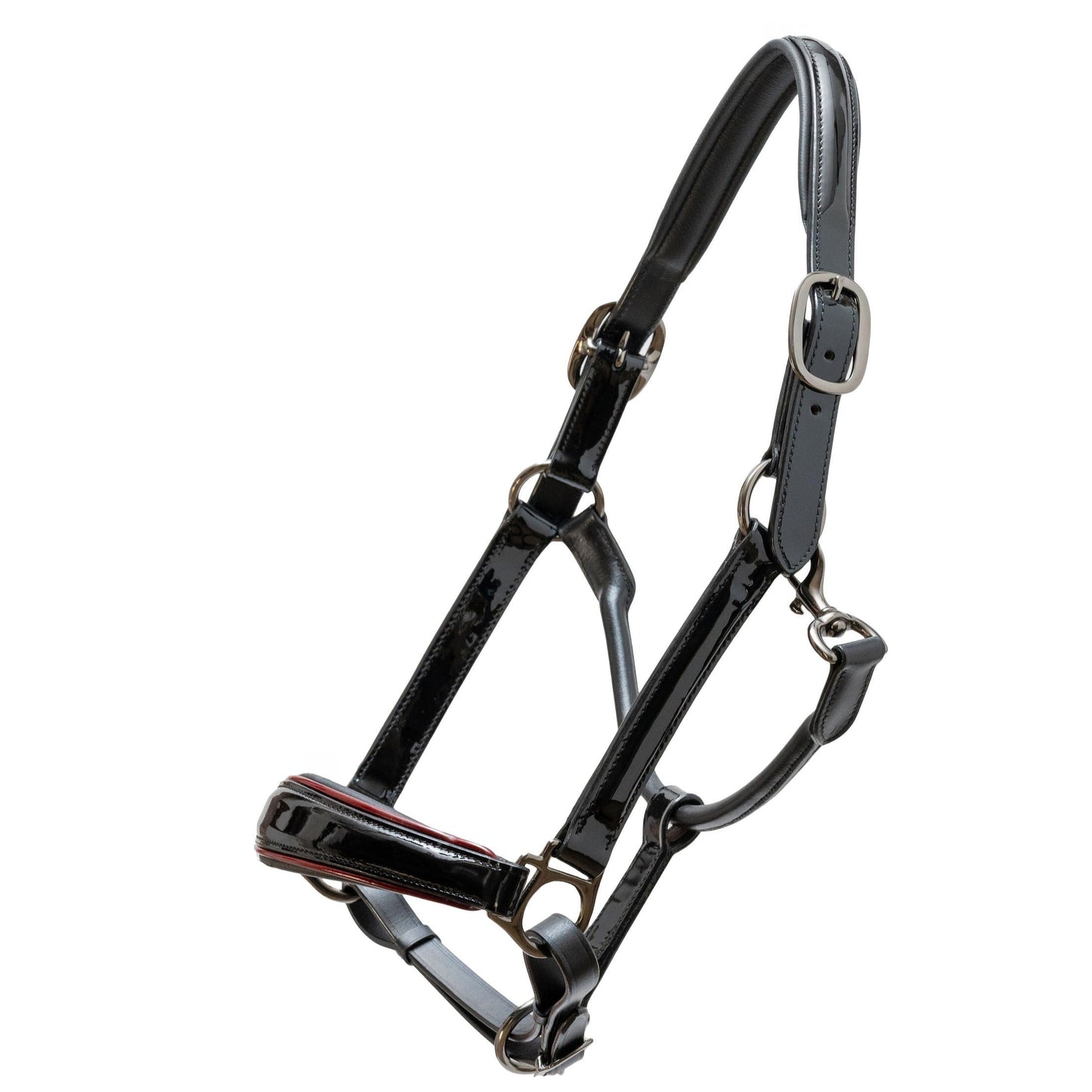 Halter Ego® Hayworth Black Patent Leather Halter with Burgundy Piping