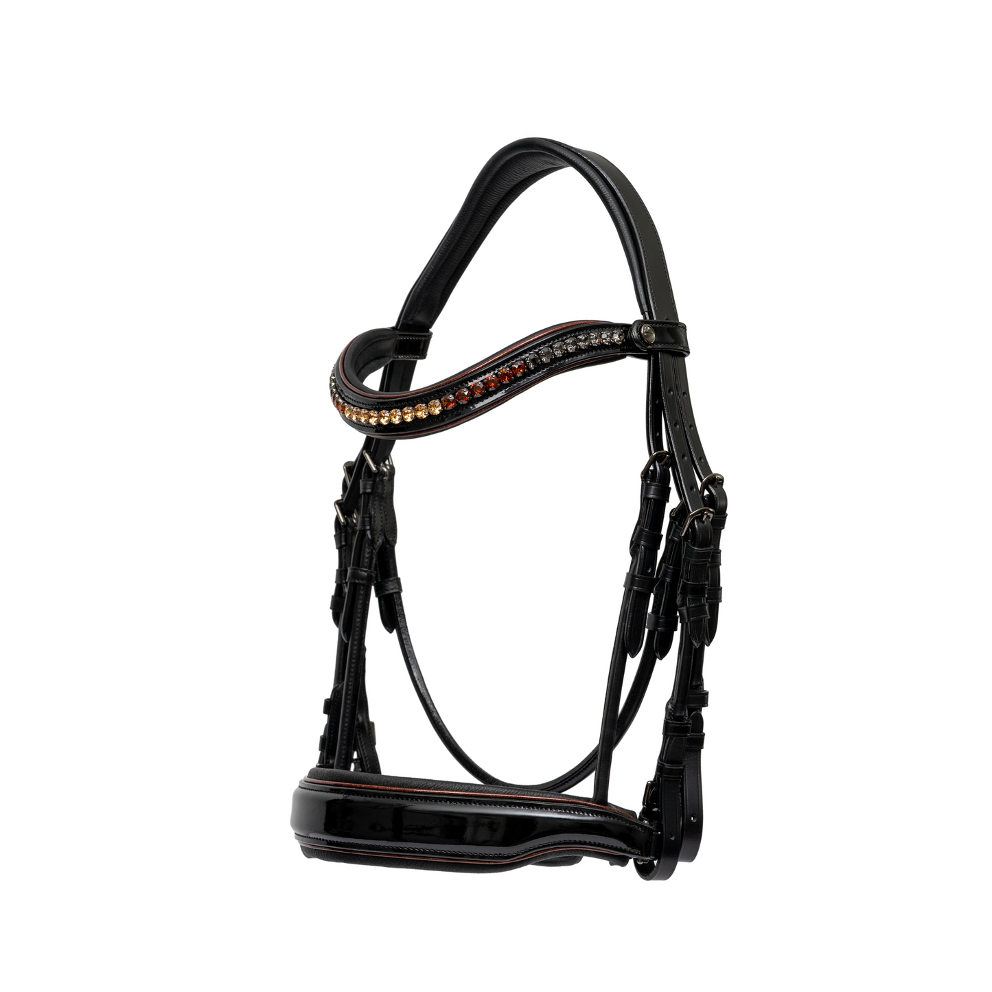 Halter Ego® 🤎 The Aachen Rolled Black Patent Leather Double Bridle