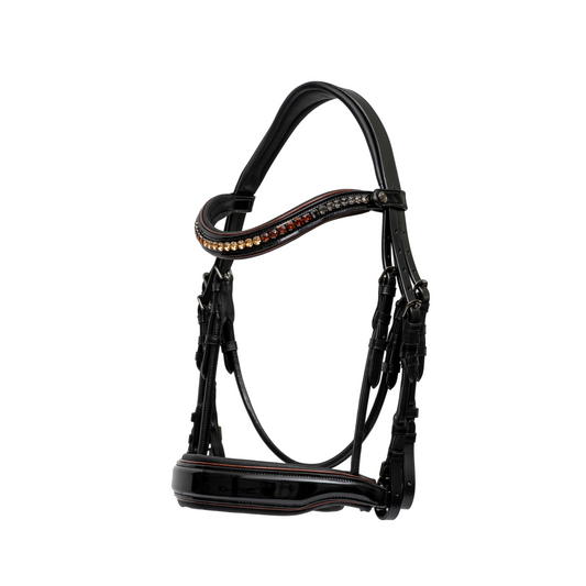 Halter Ego® 🤎 The Aachen Rolled Black Patent Leather Double Bridle