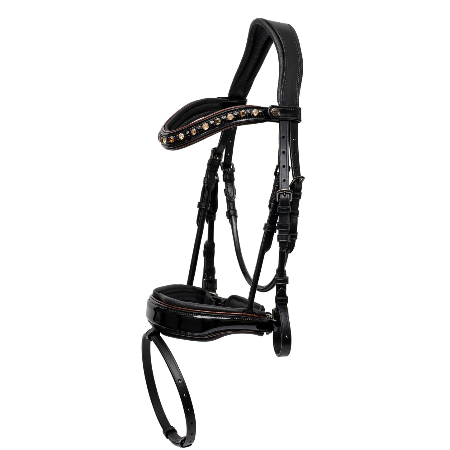 Halter Ego® 🤎 The Aachen Rolled Black Patent Leather Snaffle Bridle