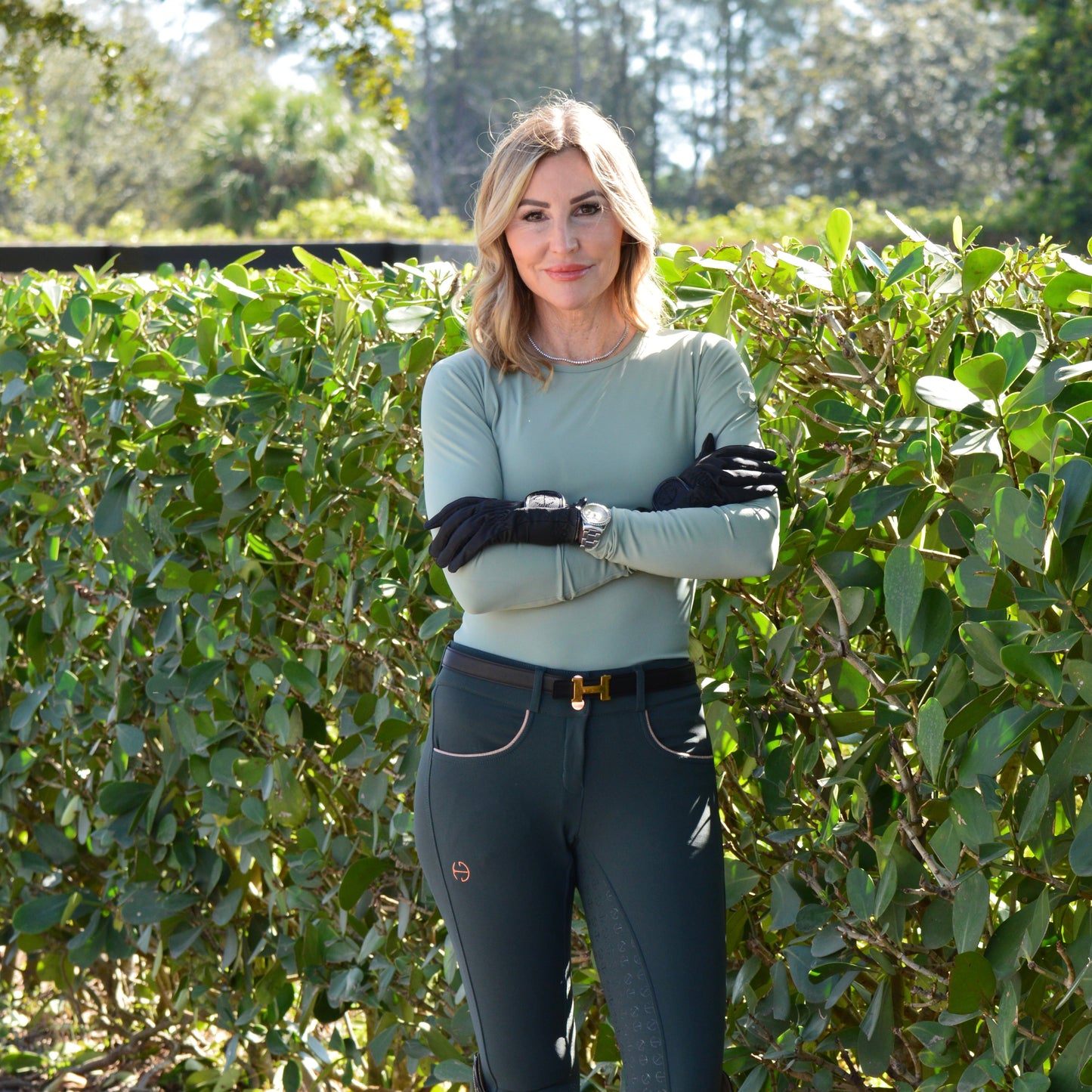 Halter Ego® Evolution Full Seat Breeches - Spruce & Rose Gold