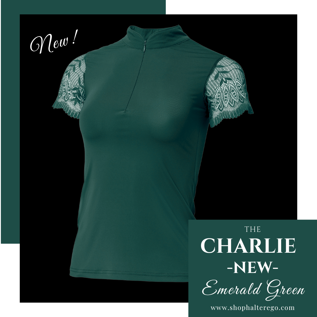 Halter Ego® Charlie Short Sleeve Lace Riding Shirt - Emerald Green