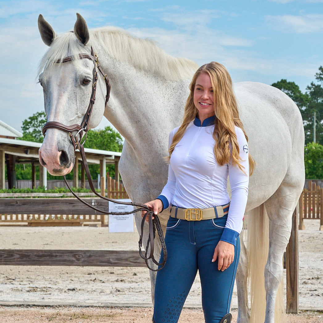 Halter Ego® Halter Ego®Roxana - Black & Luxe Gray Long Sleeve Riding Shirt