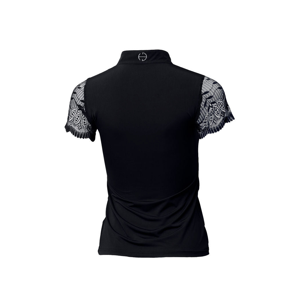 Halter Ego® Charlie Short Sleeve Lace Riding Shirt - Black