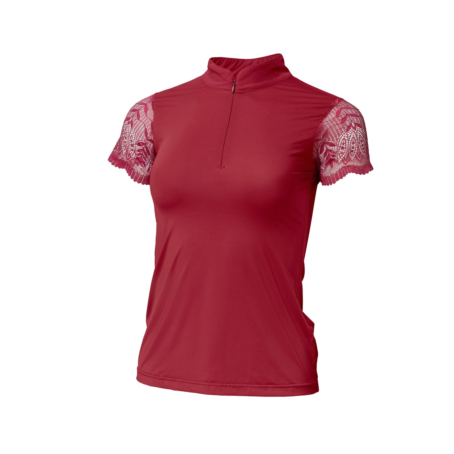 Halter Ego® Charlie Short Sleeve Lace Riding Shirt - Cherry Red
