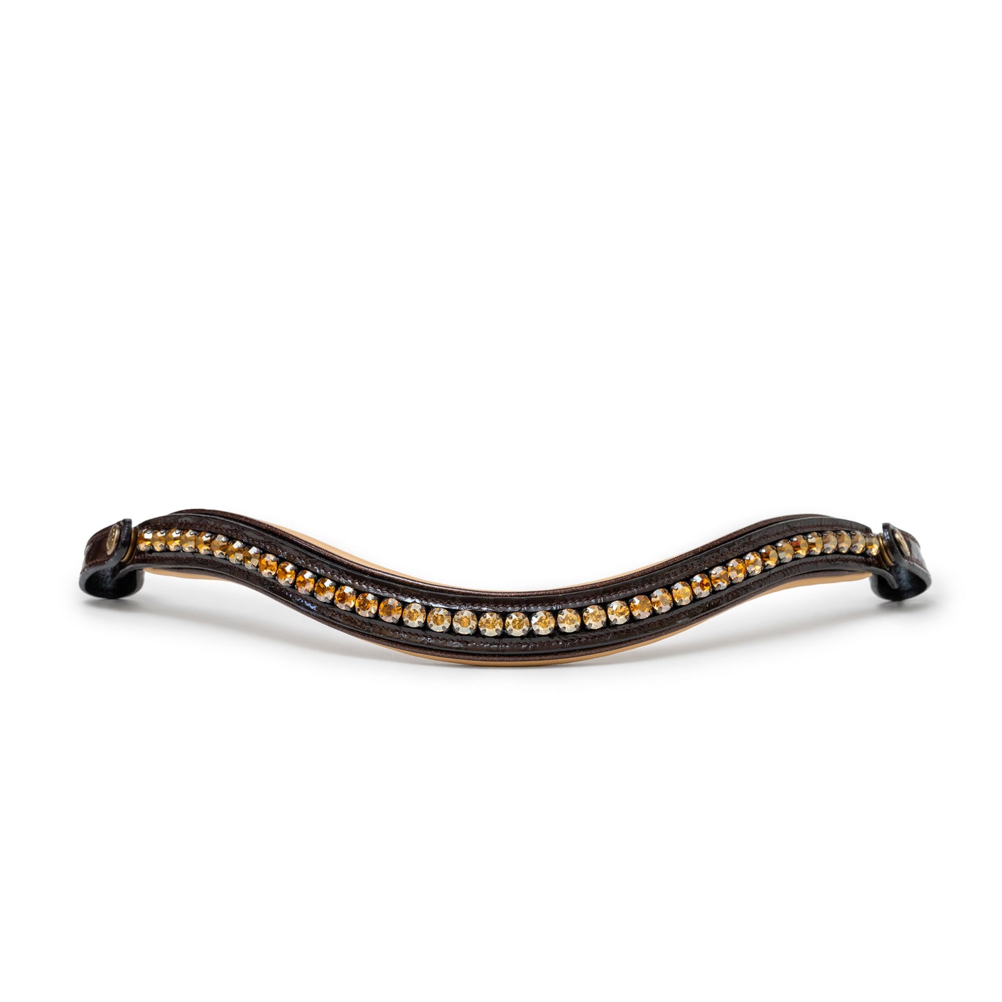 Halter Ego  The Vienna Brown Patent Leather Snaffle Bridle with Bronze Golden Sparkle Piping