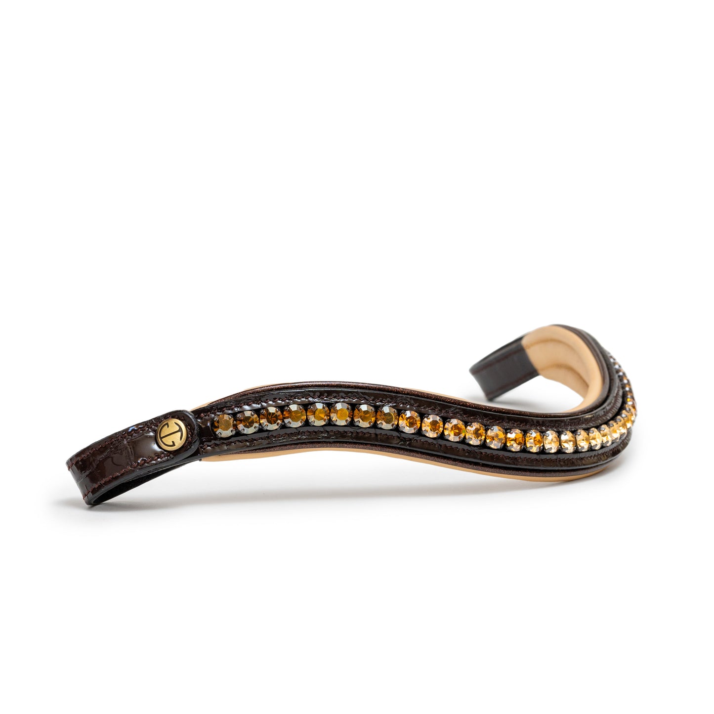 Halter Ego  The Vienna Brown Patent Leather Snaffle Bridle with Bronze Golden Sparkle Piping