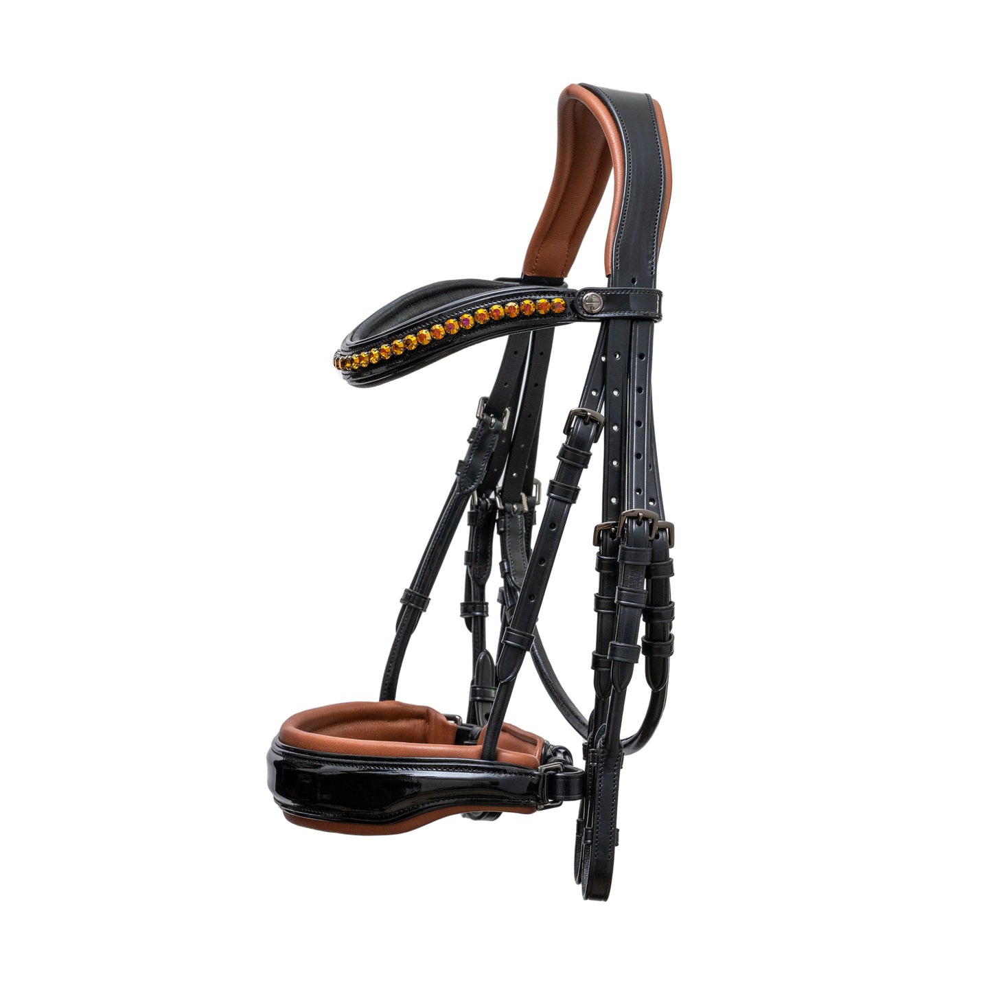Halter Ego  🤎 The Umbria Rolled Black Patent Leather Double Bridle