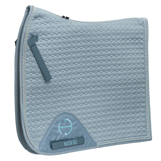 Halter Ego European Cotton Dressage Saddle Pad - Light Blue with Crystals & Light Blue/Silver Twisted Rope Trim