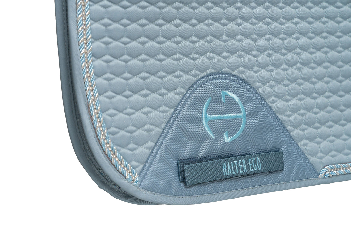 Halter Ego European Cotton Dressage Saddle Pad - Light Blue with Crystals & Light Blue/Silver Twisted Rope Trim