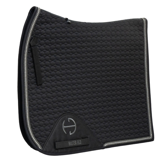 Halter Ego® European Cotton Dressage Saddle Pad - Black with Crystal & Gunmetal Trim