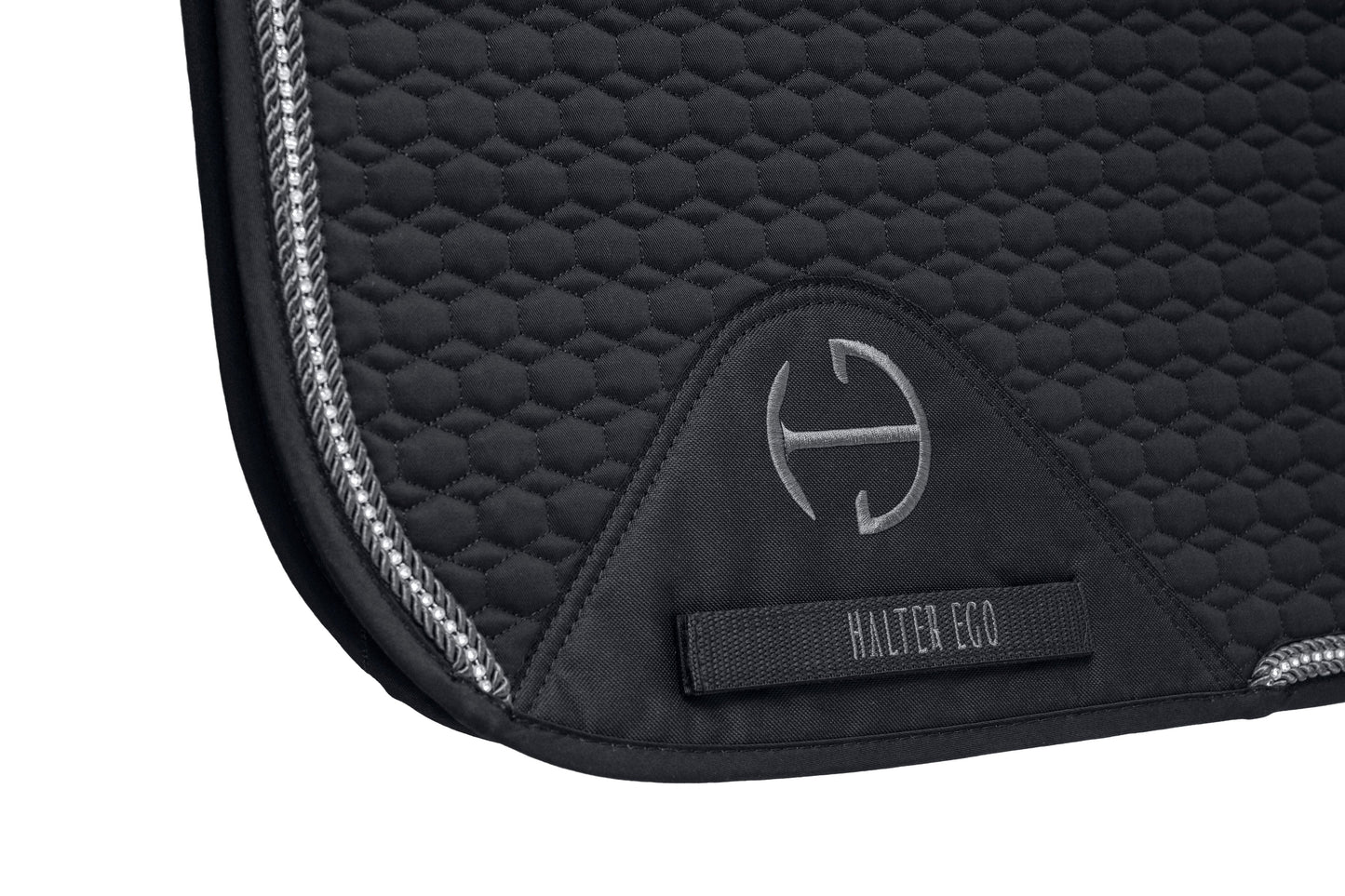 Halter Ego® European Cotton Dressage Saddle Pad - Black with Crystal & Gunmetal Trim