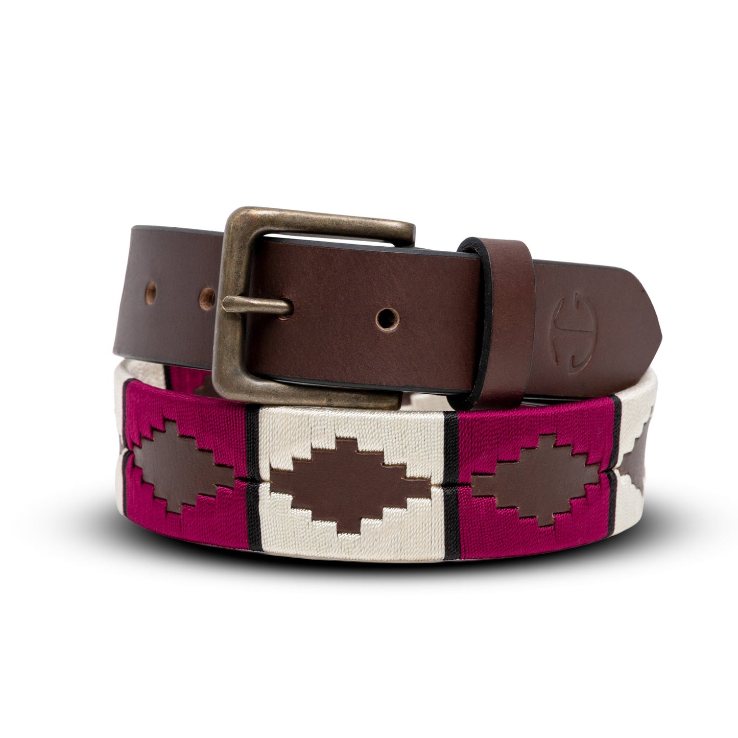 Halter Ego® Rosado Bravo - Magenta, Cream & Brown Leather Polo Belt
