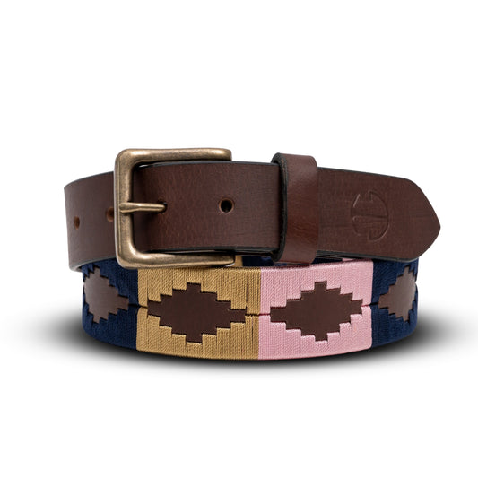 Halter Ego® El Mercado - Navy, Antique Gold & Pink Brown Leather Polo Belt