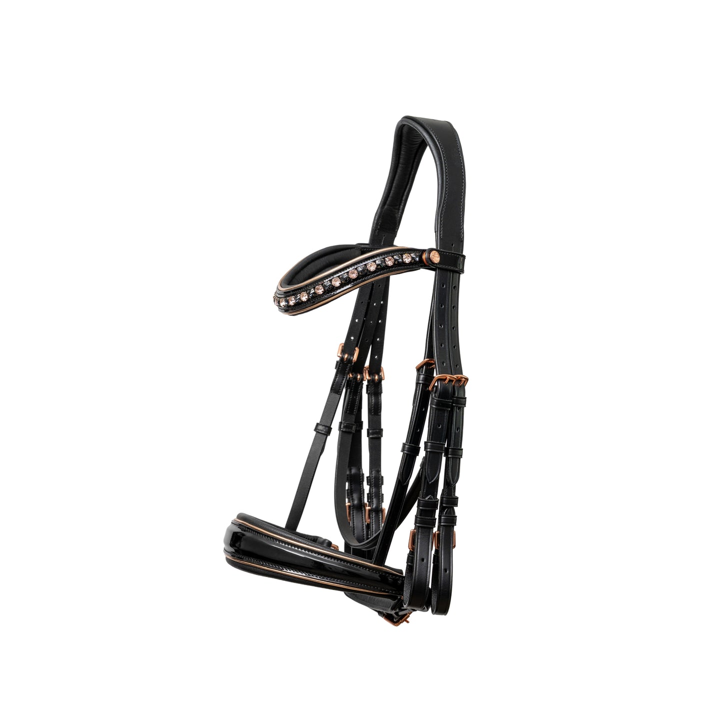 Halter Ego® LIMITED EDITION: Aurelia Black Patent & Rose Gold Double Bridle