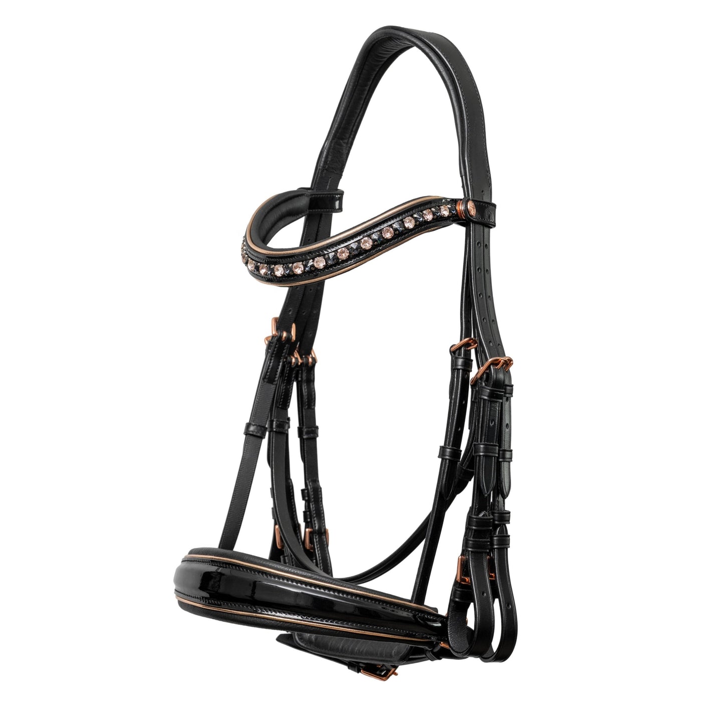 Halter Ego® LIMITED EDITION: Aurelia Black Patent & Rose Gold Double Bridle