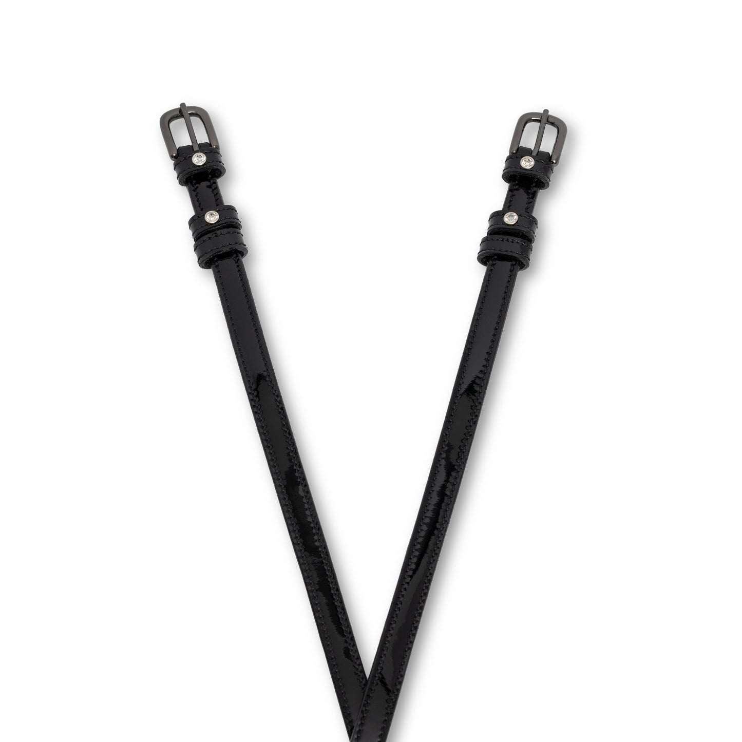 Halter Ego® Showstopper Black Patent Leather & Clear Crystal Rivet Spur Straps