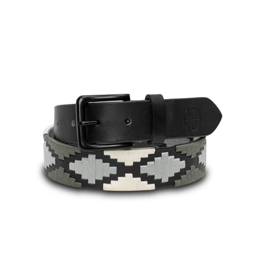 Halter Ego® Sierra Blanca  -Gunmetal Grey, Silver & Pearl Black Leather Polo Belt
