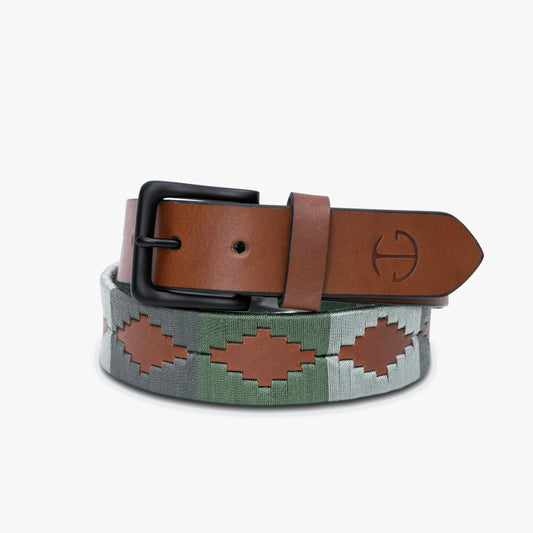 Halter Ego® El Valle  - Sage Green, Willow & Silver Cognac Leather Polo Belt