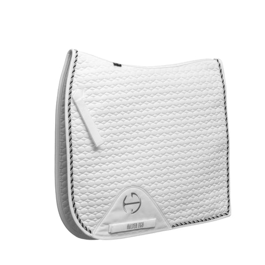 Halter Ego European Cotton Dressage Saddle Pad - White & Black Twist Trim Full