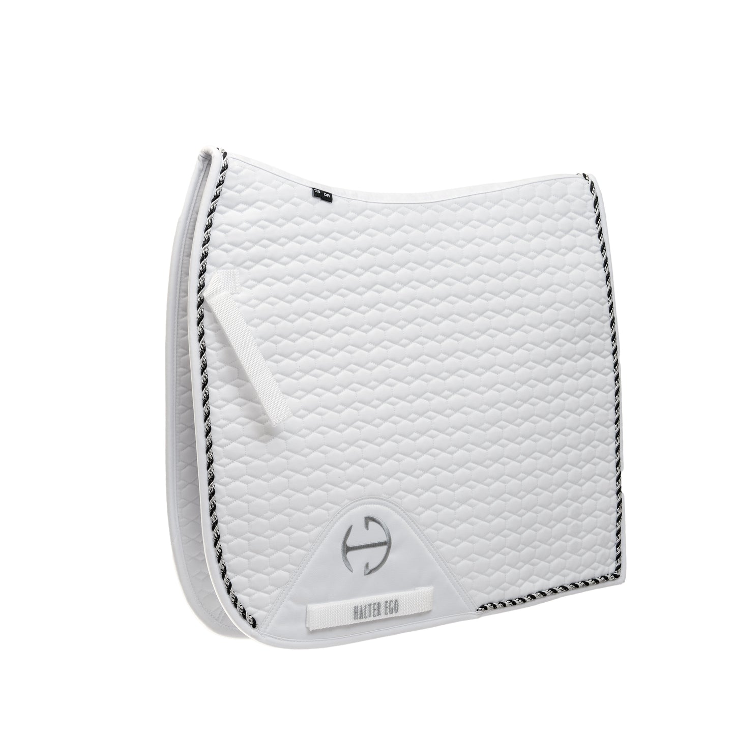 Halter Ego - European Cotton Dressage Saddle Pad - White & Black Twist Trim Cob