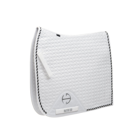 Halter Ego - European Cotton Dressage Saddle Pad - White & Black Twist Trim Cob