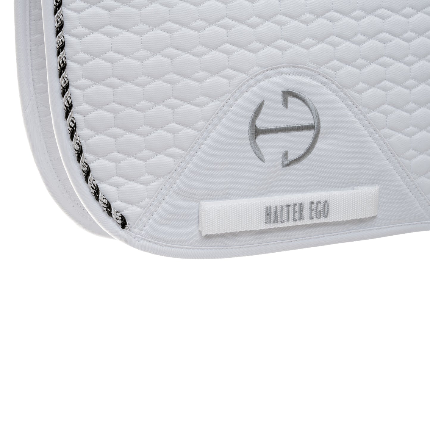 Halter Ego - European Cotton Dressage Saddle Pad - White & Black Twist Trim Cob
