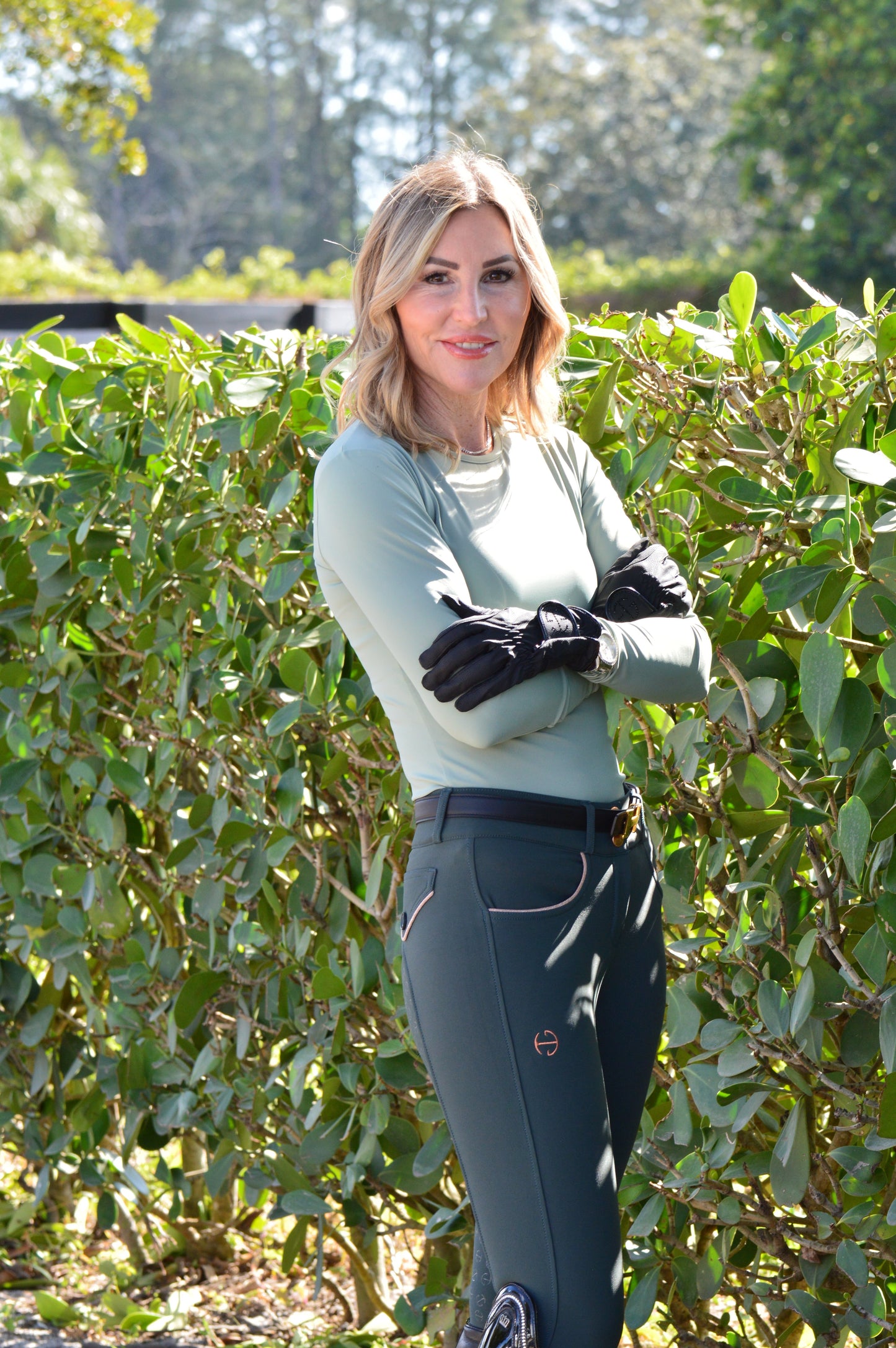 Halter Ego® Evolution Full Seat Breeches - Spruce & Rose Gold