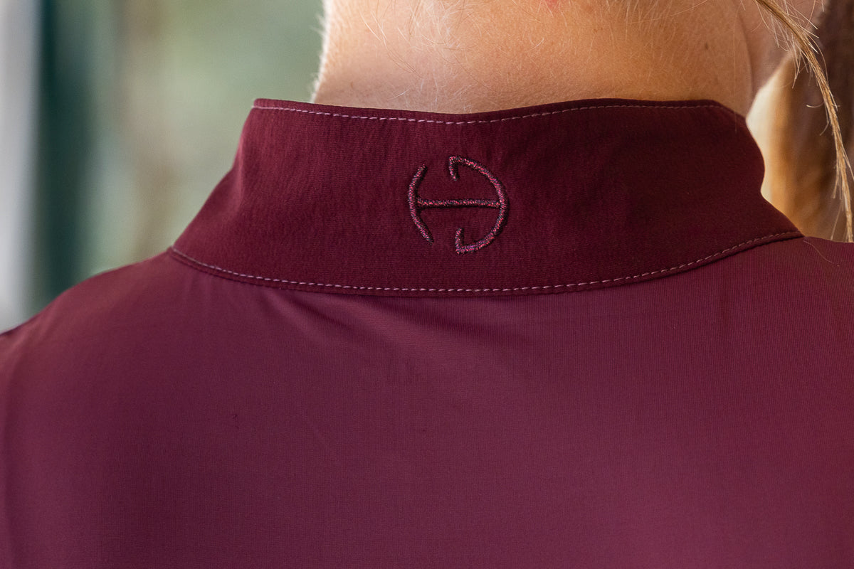 Halter Ego® Tara Short Sleeve Lace Competition Shirt - Burgundy