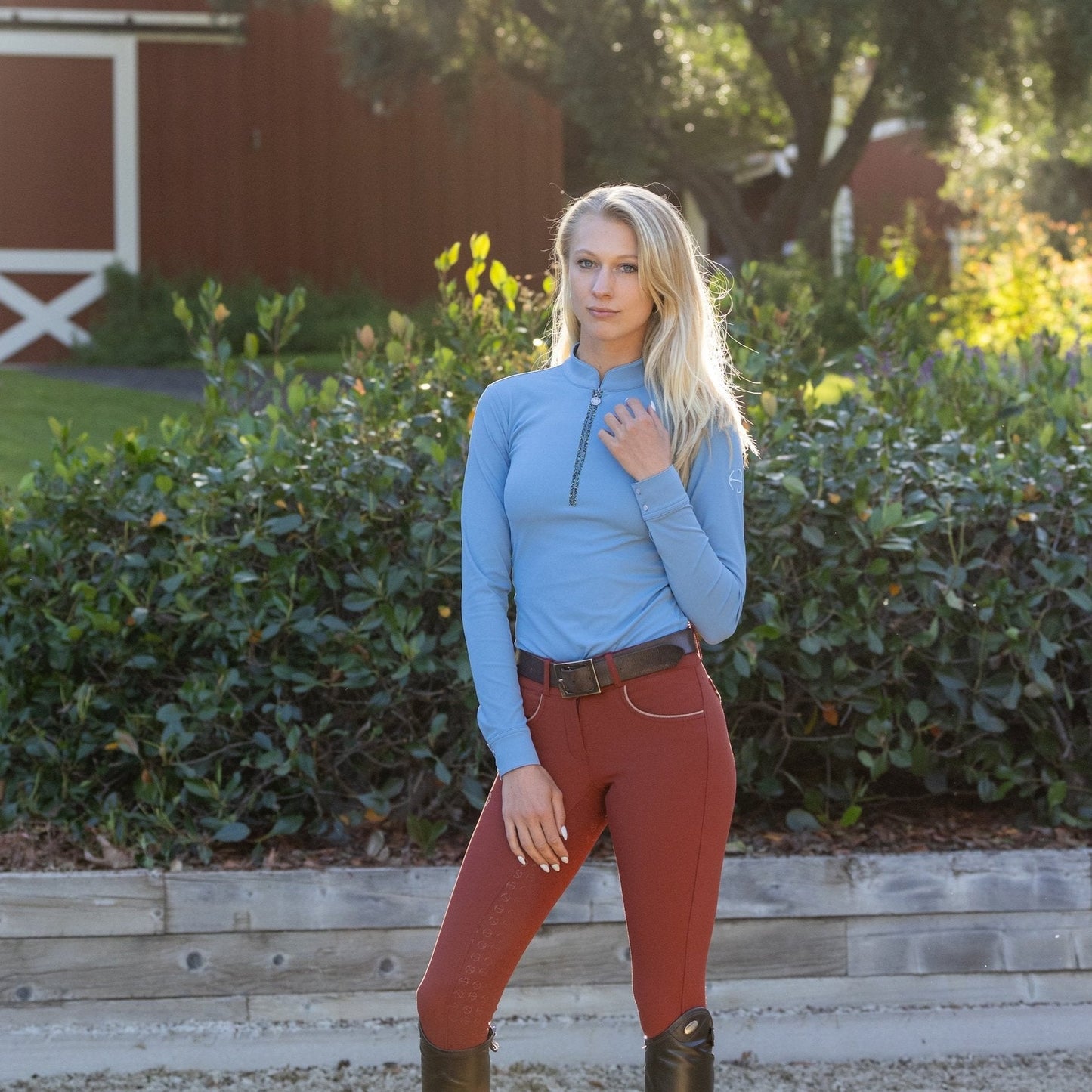 Halter Ego® Heidi - Long Sleeve Riding Top with Crystal Fabric Trim