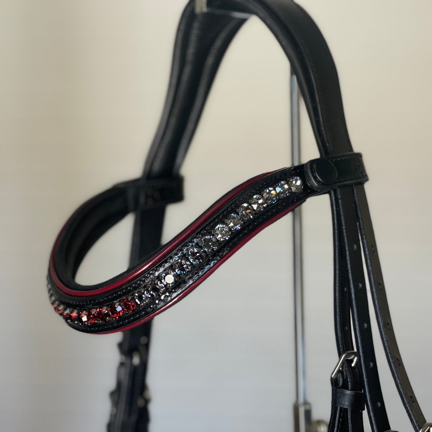 Halter Ego® The Hayworth - Black Patent Snaffle with Burgundy Patent Piping & Removable Flash