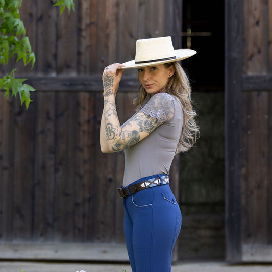 Halter Ego® Tara Short Sleeve Lace Competition Shirt - Dove Grey