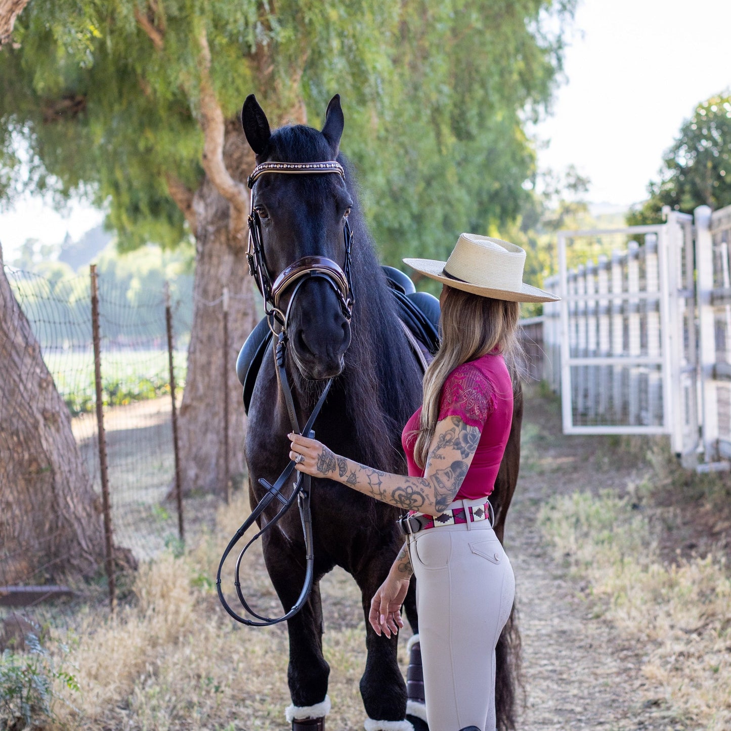 Halter Ego® Rosado Bravo - Magenta, Cream & Brown Leather Polo Belt