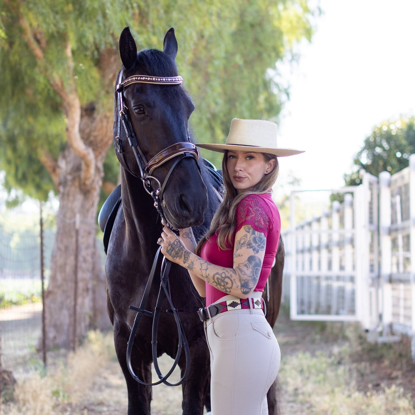 Halter Ego® Rosado Bravo - Magenta, Cream & Brown Leather Polo Belt