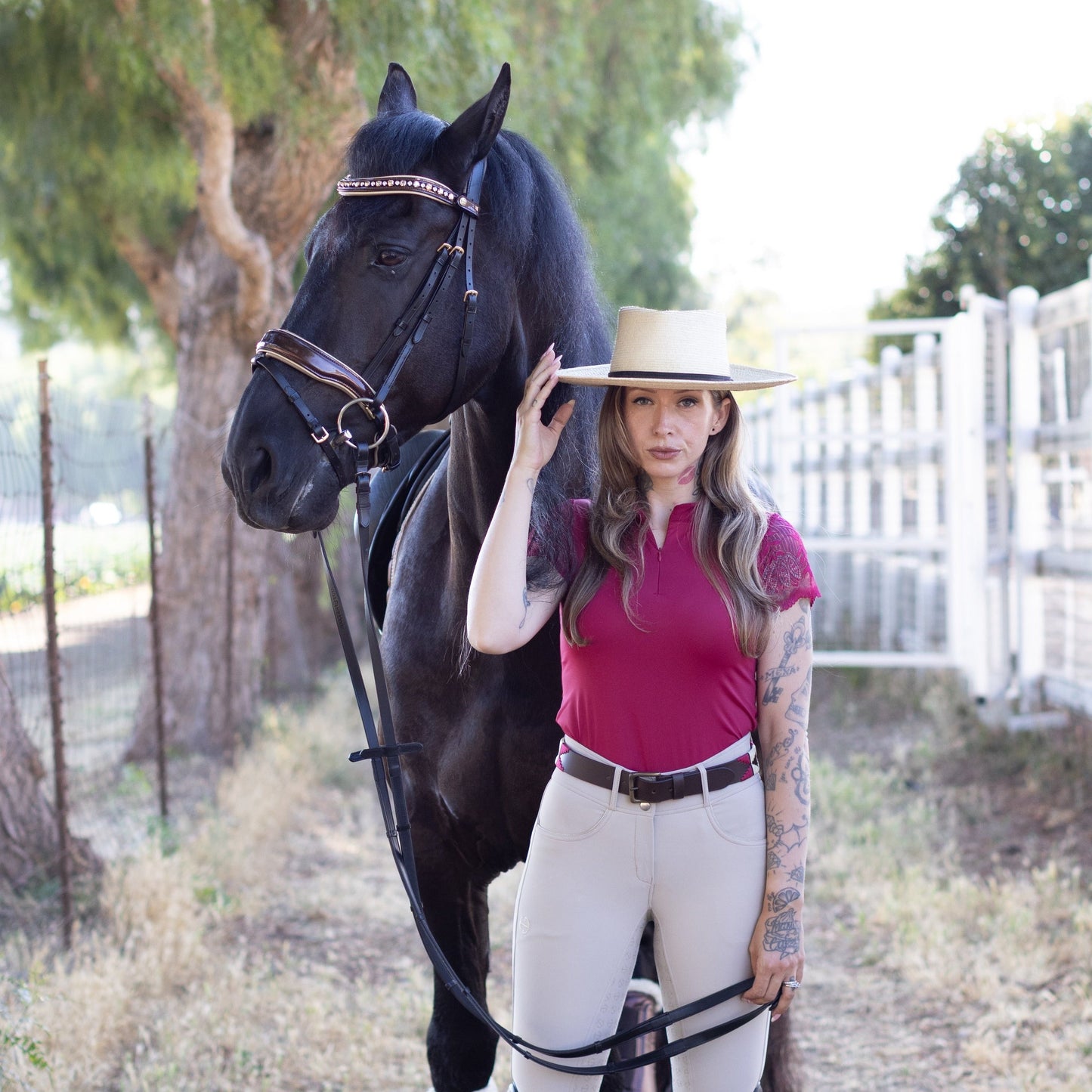 Halter Ego® Rosado Bravo - Magenta, Cream & Brown Leather Polo Belt