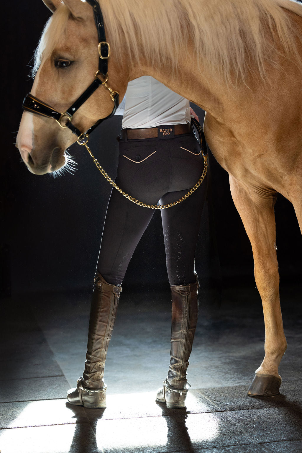 Halter Ego® Evolution Knee Patch Breeches - Black + Rose Gold