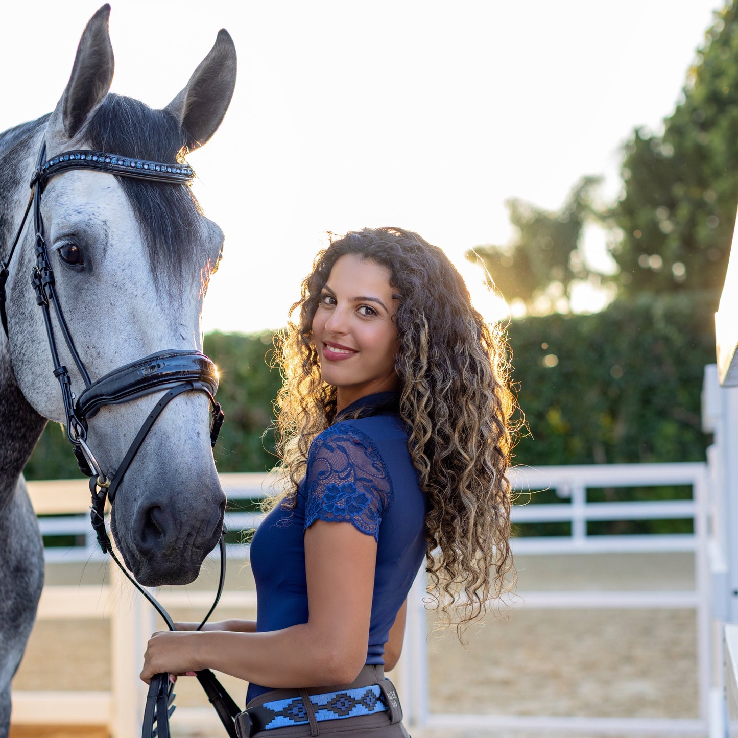 Halter Ego® Tara Short Sleeve Lace Competition Shirt - Navy