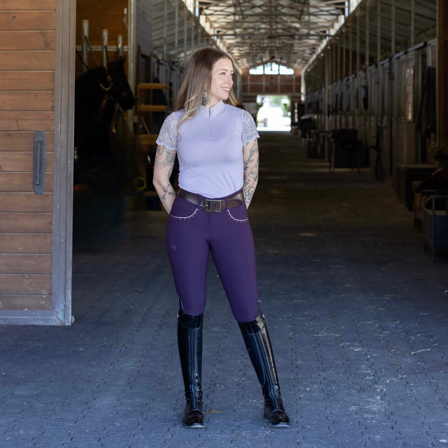 Halter Ego® Charlie Short Sleeve Lace Riding Shirt - Light Amethyst