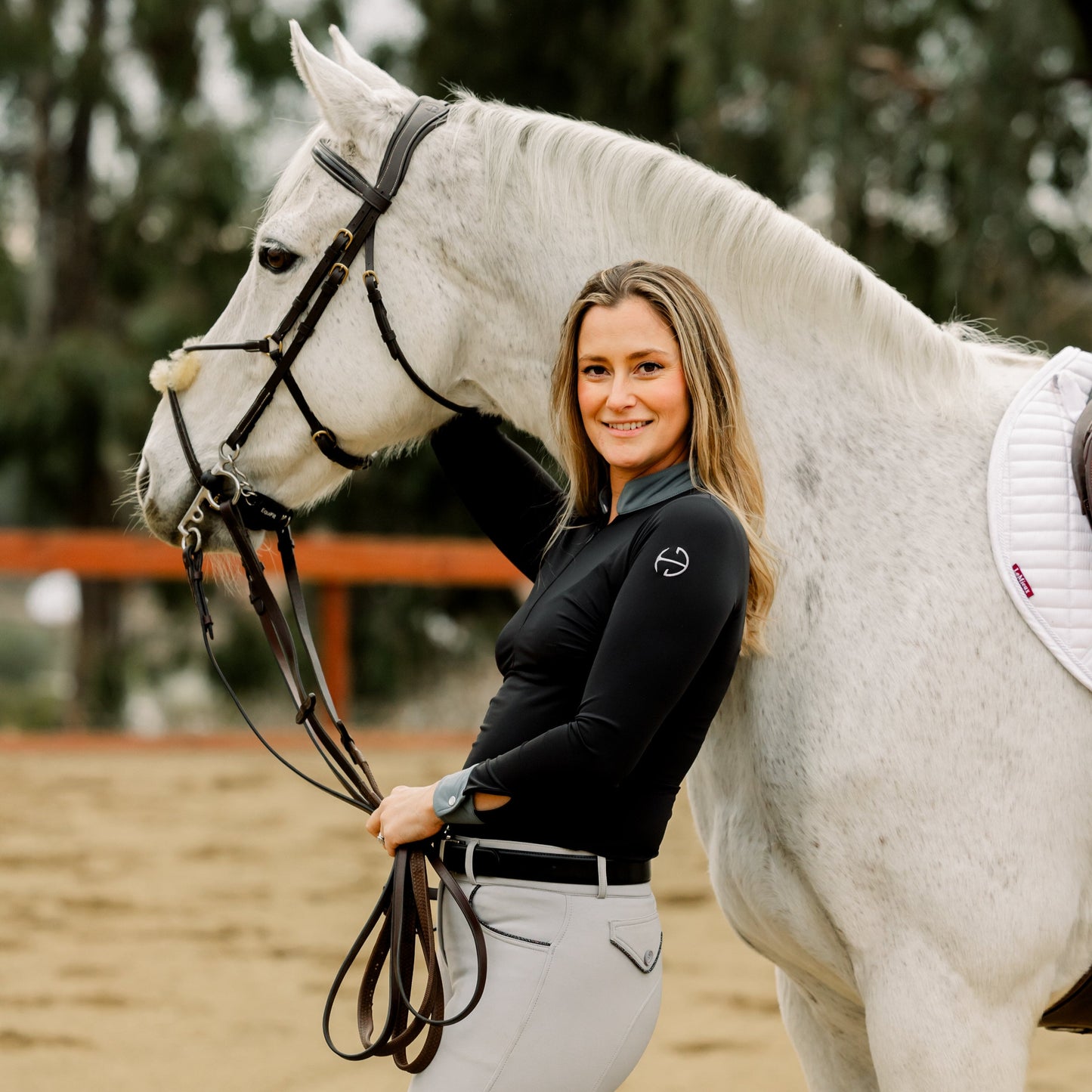 Halter Ego® Halter Ego®Roxana - Black & Luxe Gray Long Sleeve Riding Shirt