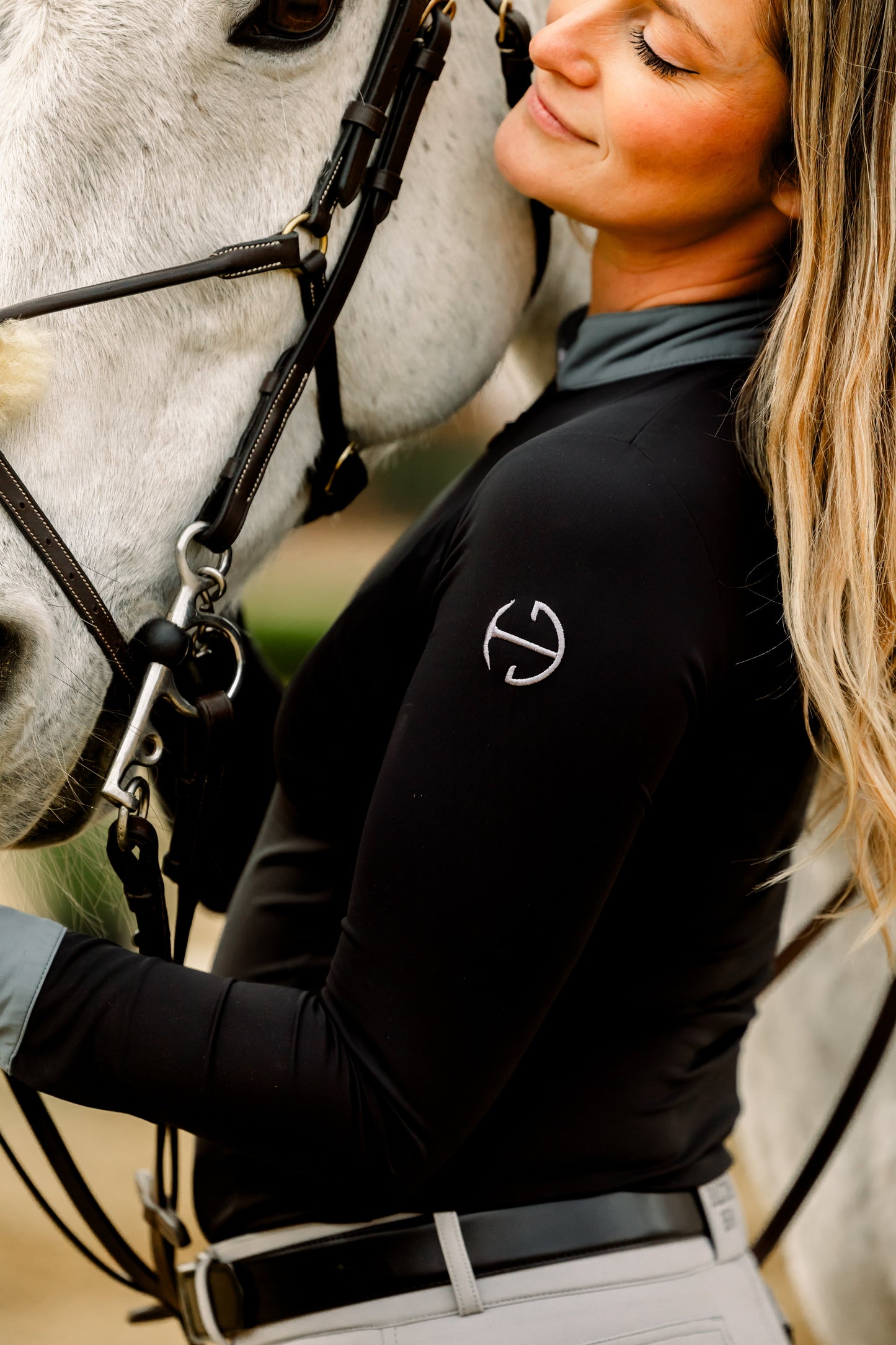 Halter Ego® Halter Ego®Roxana - Black & Luxe Gray Long Sleeve Riding Shirt