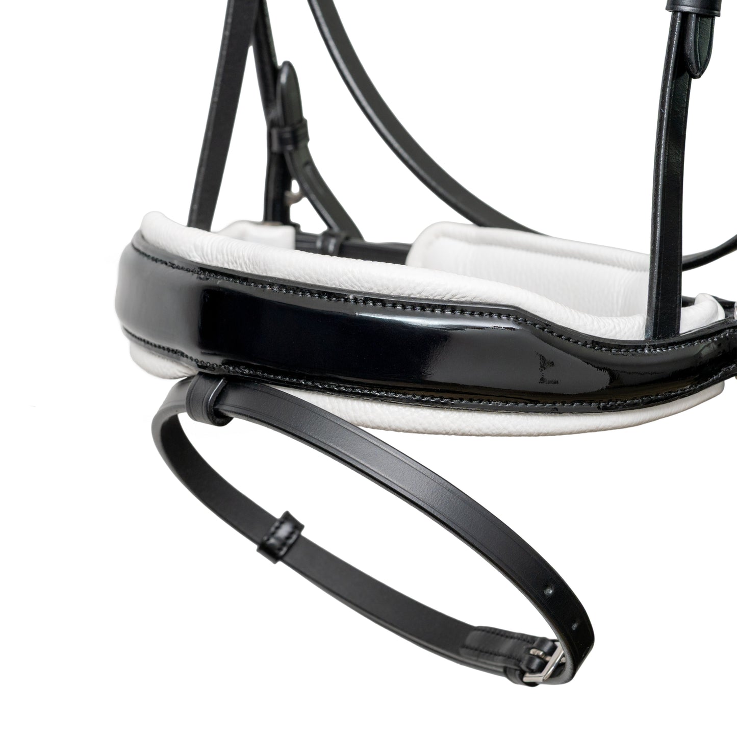 Halter Ego® Mont Blanc Black Patent Leather Snaffle Bridle With White Padding & Removable Flash