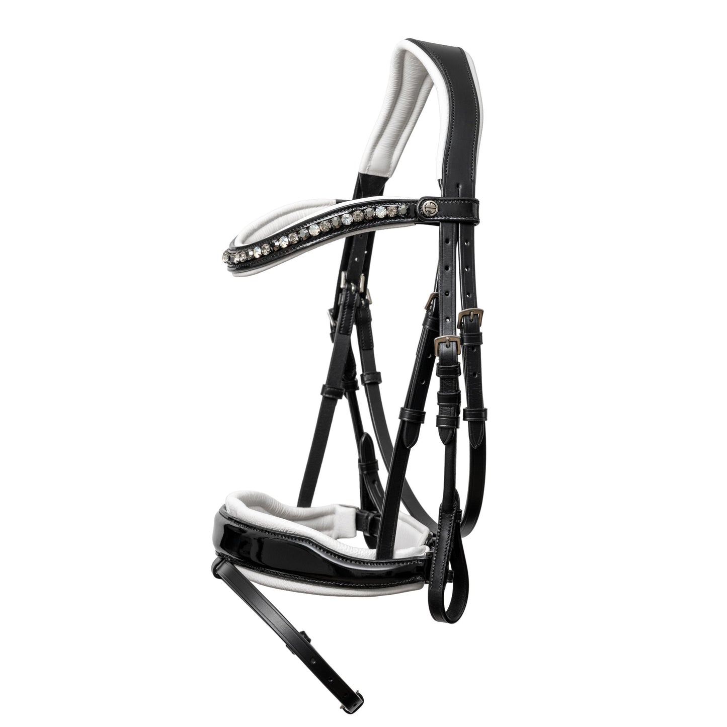 Halter Ego® Mont Blanc Black Patent Leather Snaffle Bridle With White Padding & Removable Flash