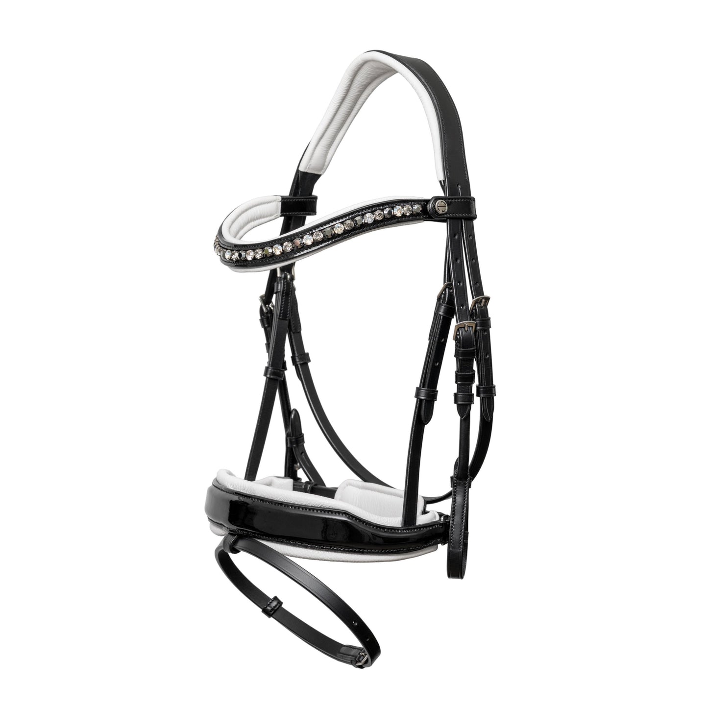 Halter Ego® Mont Blanc Black Patent Leather Snaffle Bridle With White Padding & Removable Flash